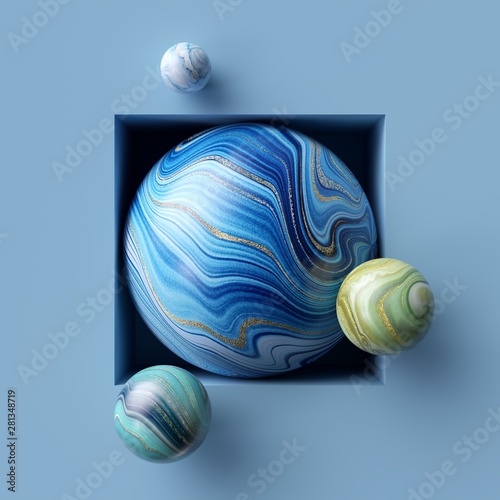 Fototapeta Naklejka Na Ścianę i Meble -  3d abstract background, assorted marble balls inside square niche