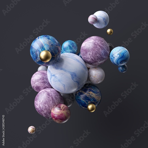 Fototapeta Naklejka Na Ścianę i Meble -  3d abstract assorted marble balls isolated on black background