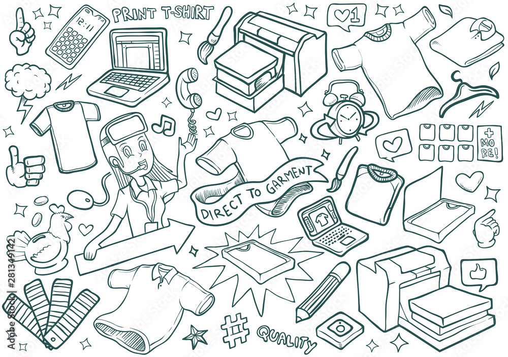 digital print direct to garment tees outline doodles isolated illustration