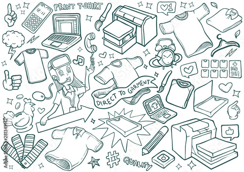 digital print direct to garment tees outline doodles isolated illustration