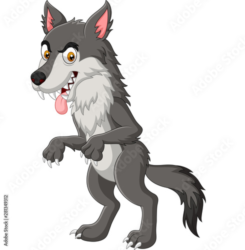 Cartoon angry wolf isolated on white background