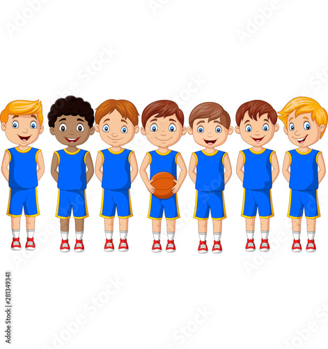 Cartoon basketball kids team in uniform