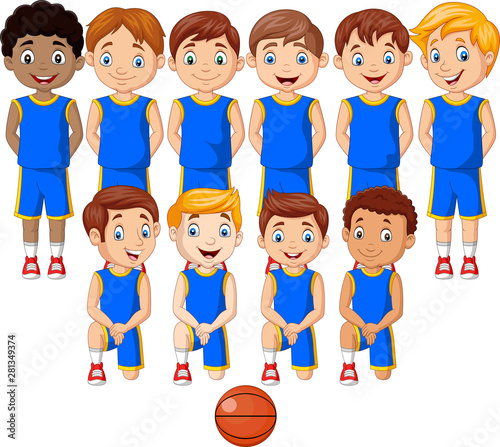 Cartoon basketball kids team in uniform