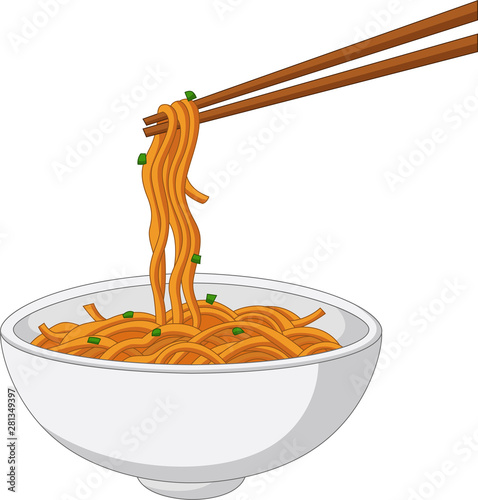 Asian traditional food with noodles and chopsticks