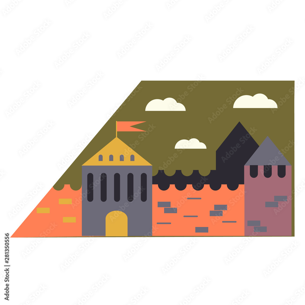 Medieval city simple illustration on white background