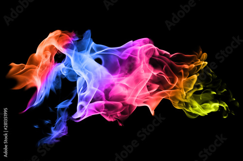 Movement of colorful smoke on black background.