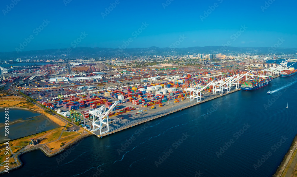 Oakland Harbor port terminal with shipping containers