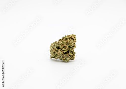 Single marijuana bud on white background
