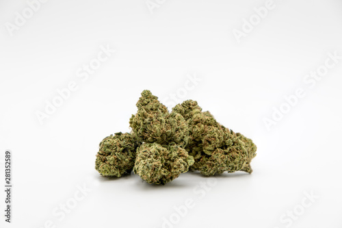 Multiple marijuana buds on white background