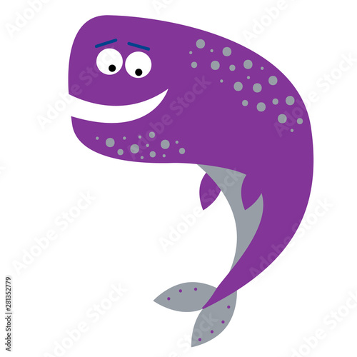Purple whale illustration on white background
