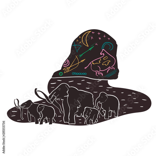 Mammoths simple illustration on white background