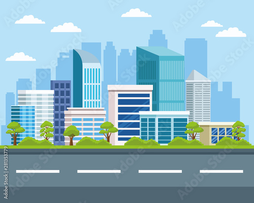 Cityscape buildings and nature scenery Fototapet