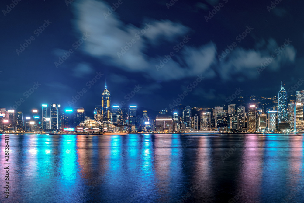 Obraz premium Hong Kong cityscape at night. View From Victoria Harbour.