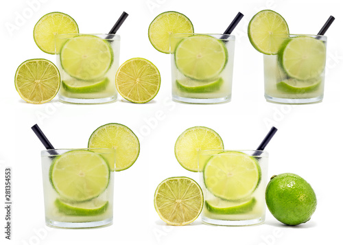 various white background lemon caipirinhas, typical brazilian lemon drink with cachaça, image for restaurant menu photo