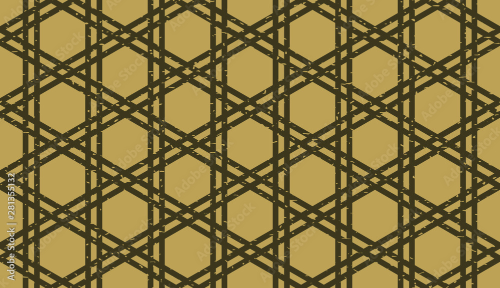 Seamless kraft paper brown and black grunge complex Moroccan hexagonal ornamental pattern vector