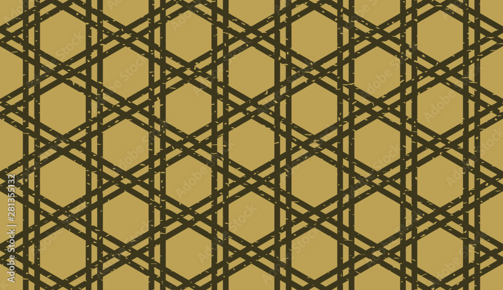 Naklejka premium Seamless kraft paper brown and black grunge complex Moroccan hexagonal ornamental pattern vector