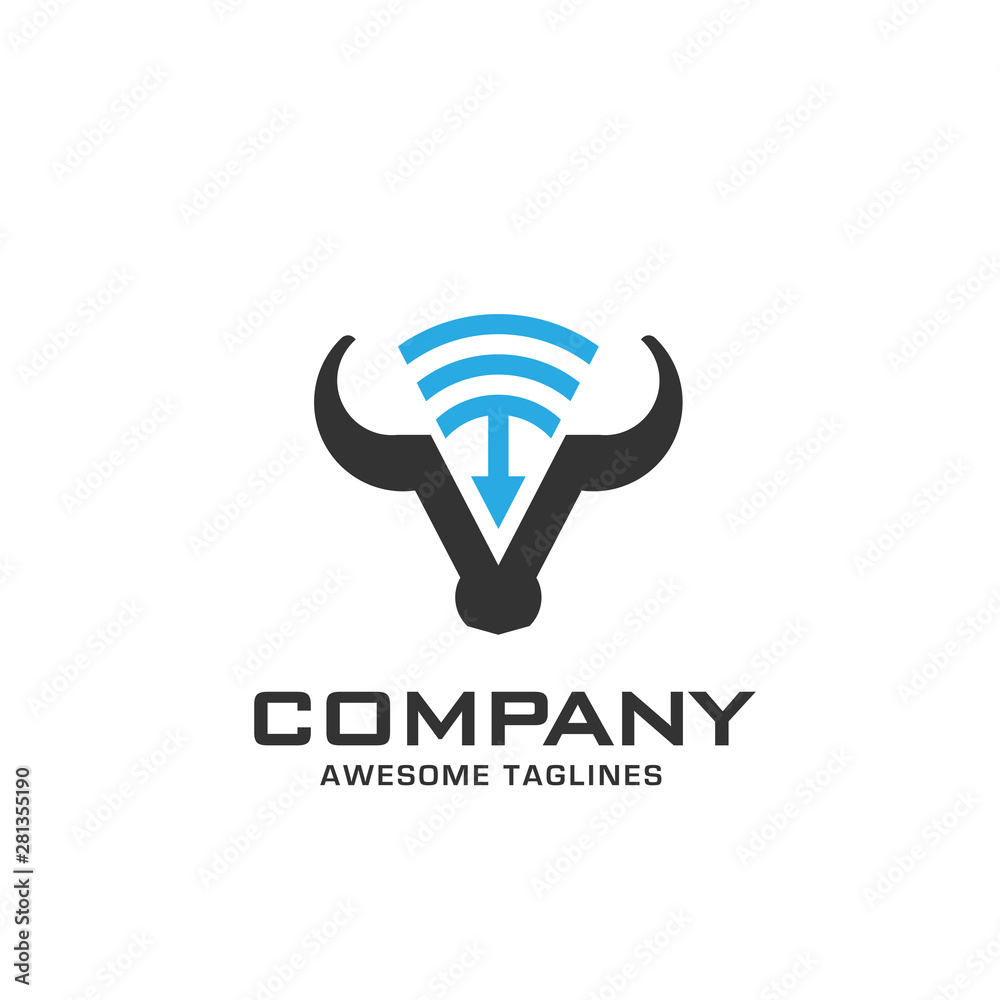 Bull head power vector with WiFi and arrow logo concept illustration Bull head power vector with WiFi and arrow logo concept illustration