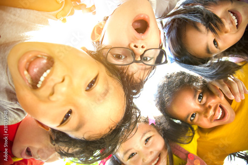 closeup Multi-ethnic group of schoolchildren face