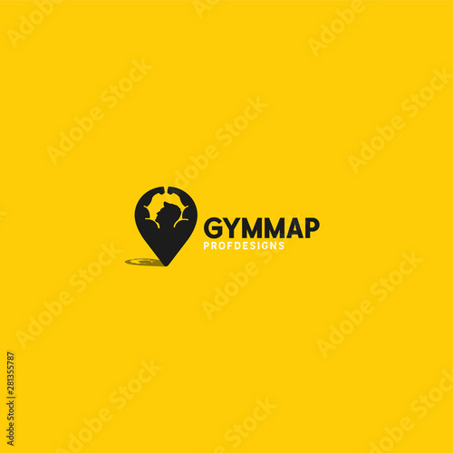 Gym map strong pin logo art vector icon illustration