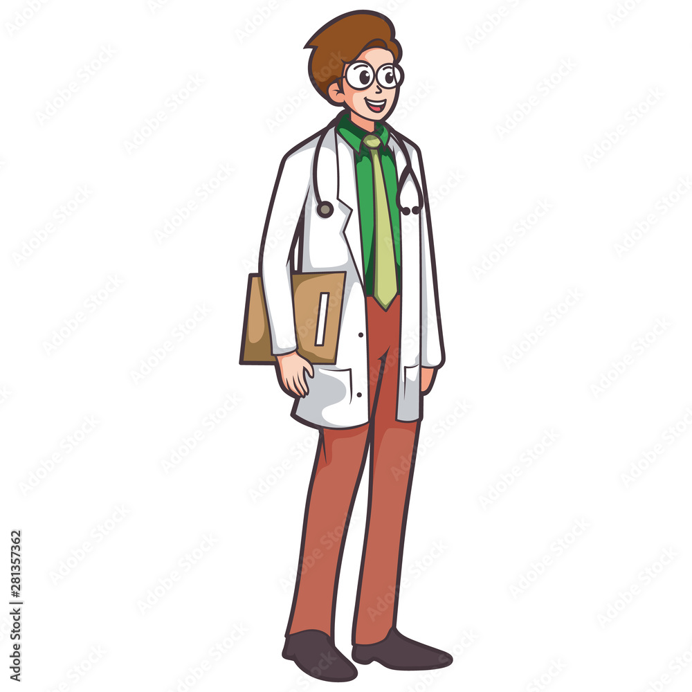 handsome doctor cartoon carrying book document handsome doctor cartoon carrying book document