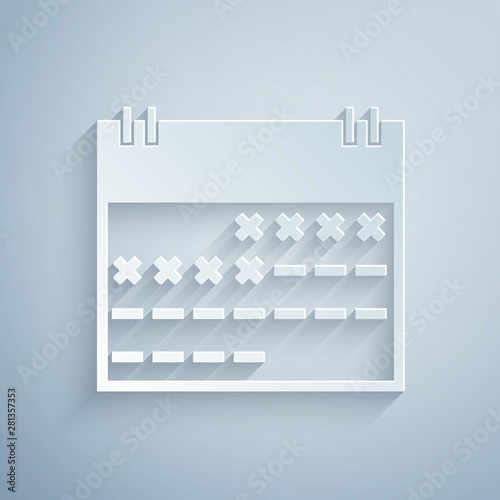 Paper cut Calendar icon isolated on grey background. Paper art style. Vector Illustration