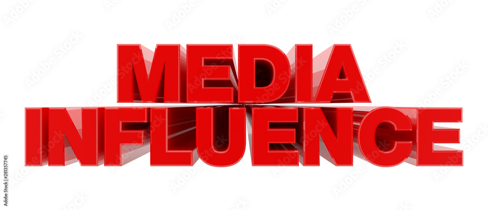 MEDIA INFLUENCE red word on white background illustration 3D rendering MEDIA INFLUENCE red word on white background illustration 3D rendering
