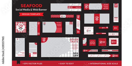 Seafood restaurant advertising promotion modern design set