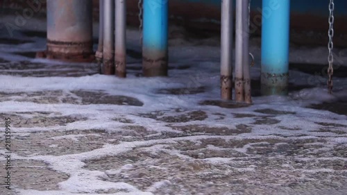 Close-up of sewage treatment pond footage slow motion