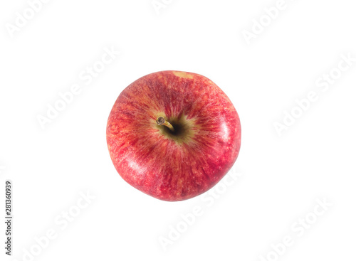 Top view of red ripe fresh single apple isolated on white background with clipping path