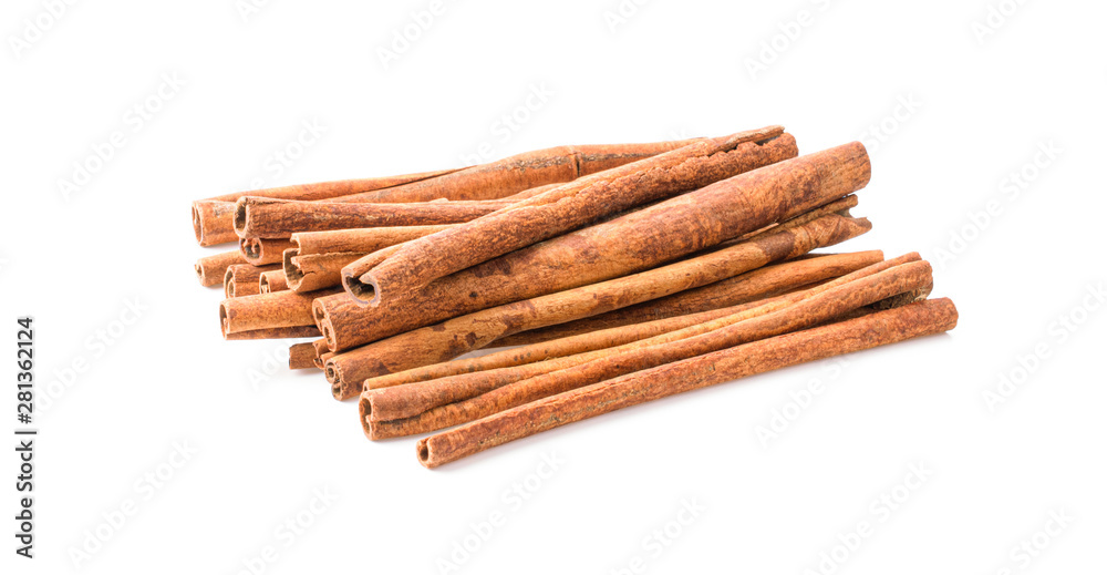 Cinnamon sticks isolated on white background.