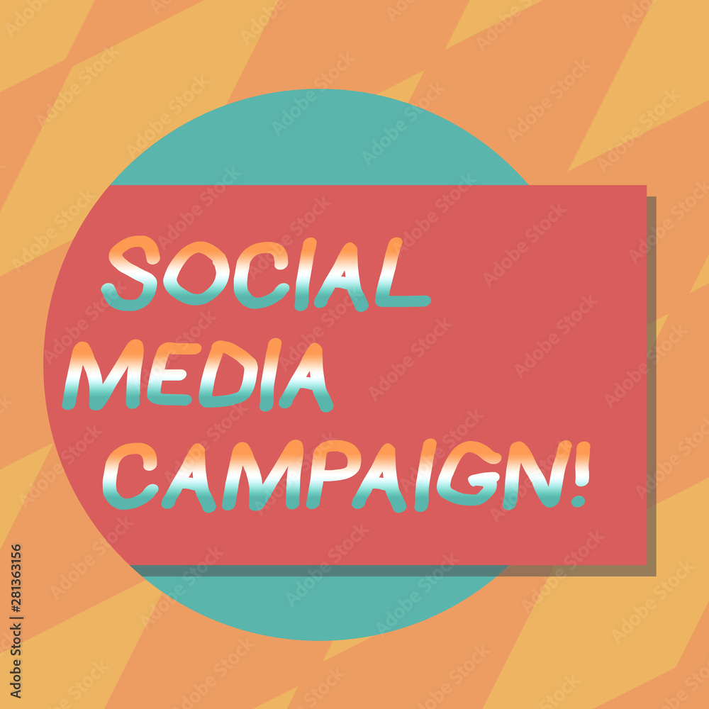 Text sign showing Social Media Campaign. Conceptual photo Use of social networks to promote brands or services Blank Rectangular Color Shape with Shadow Coming Out from a Circle photo