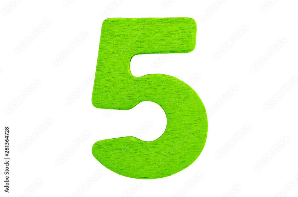 Green wooden number five without shadow isolated on a white background. Green wooden number five without shadow isolated on a white background.