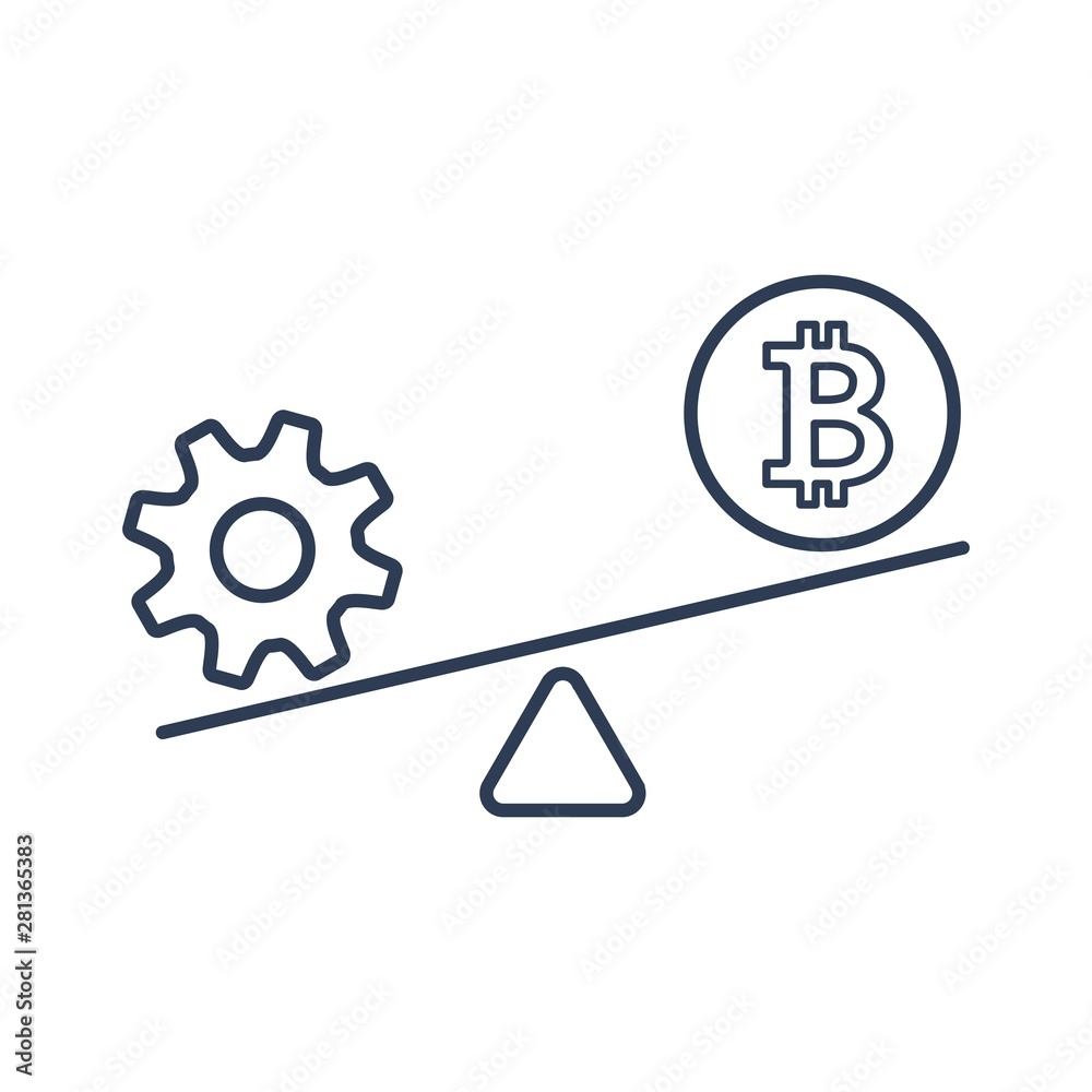 Bitcoin. Profitable technology. Vector linear icon on white background. Bitcoin. Profitable technology. Vector linear icon on white background.
