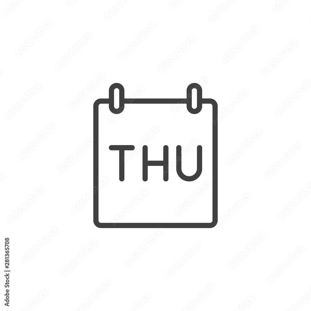 Thursday calendar page line icon. Planner, agenda linear style sign for mobile concept and web design. Reminder calendar outline vector icon. Time symbol, logo illustration. Vector graphics