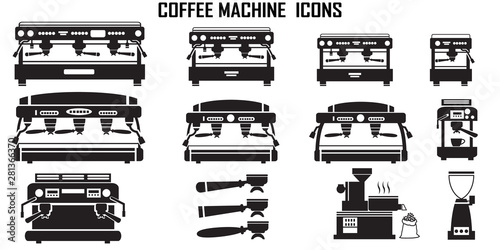 coffee, machine,  espresso, cup, kitchen  illustration flat icons. mono vector symbol