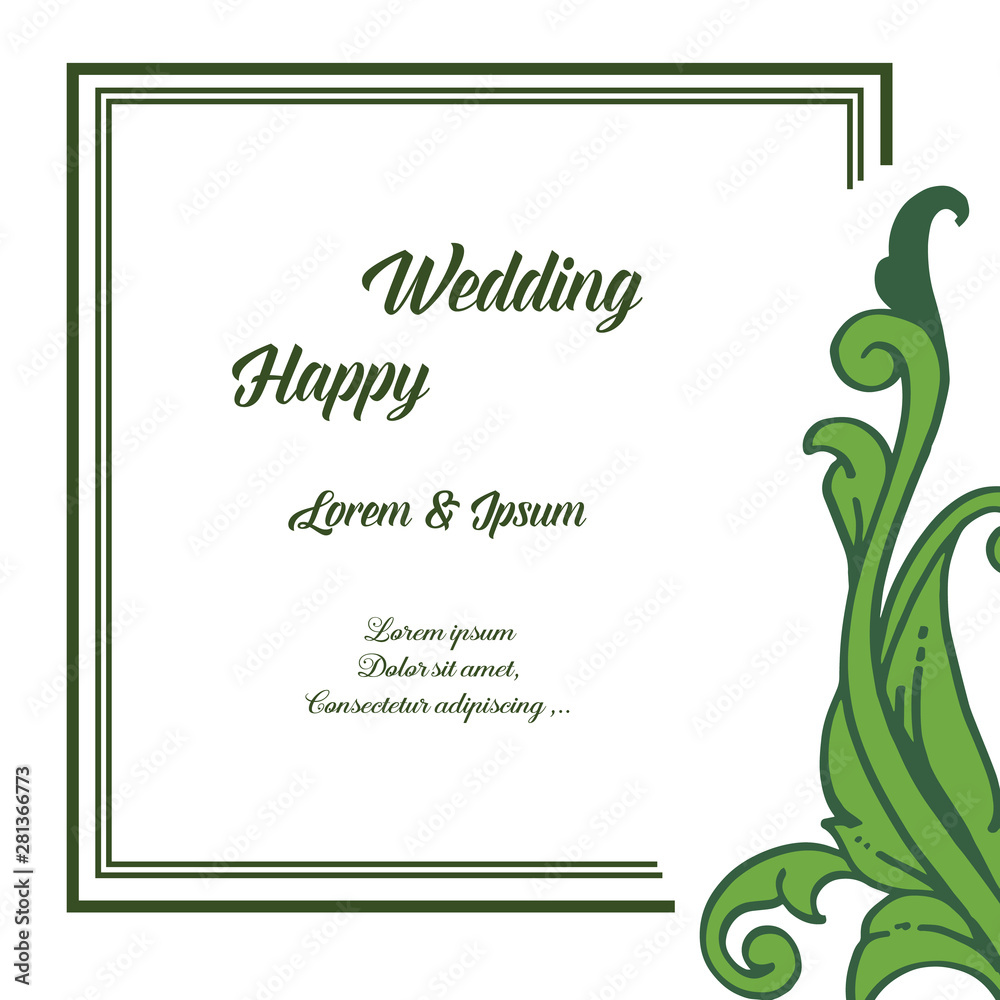 Template card happy wedding, ornate of butterfly and elegant frame. Vector