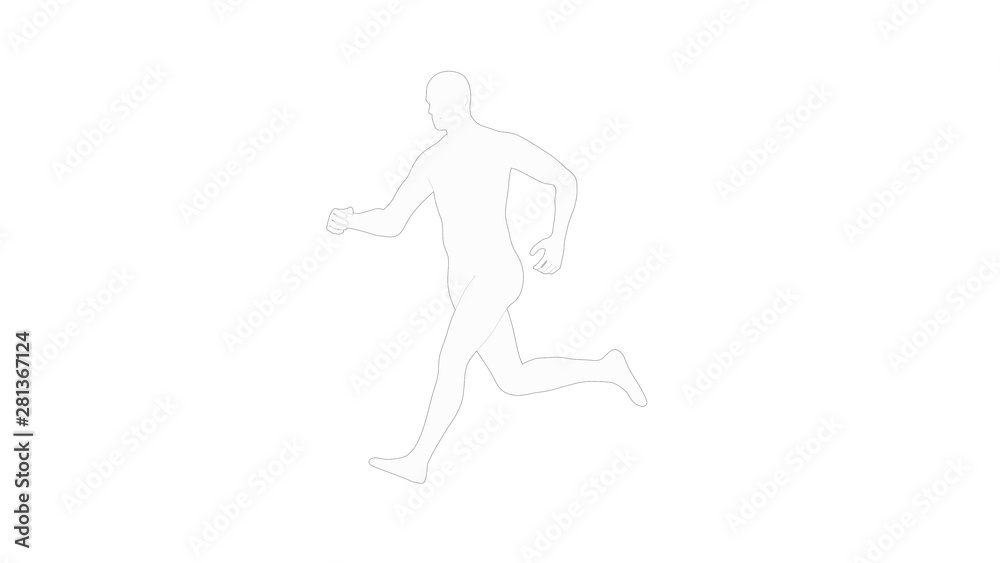 3D rendering of a computer model human running isolated