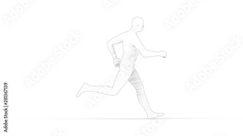 3D rendering of a computer model human running isolated