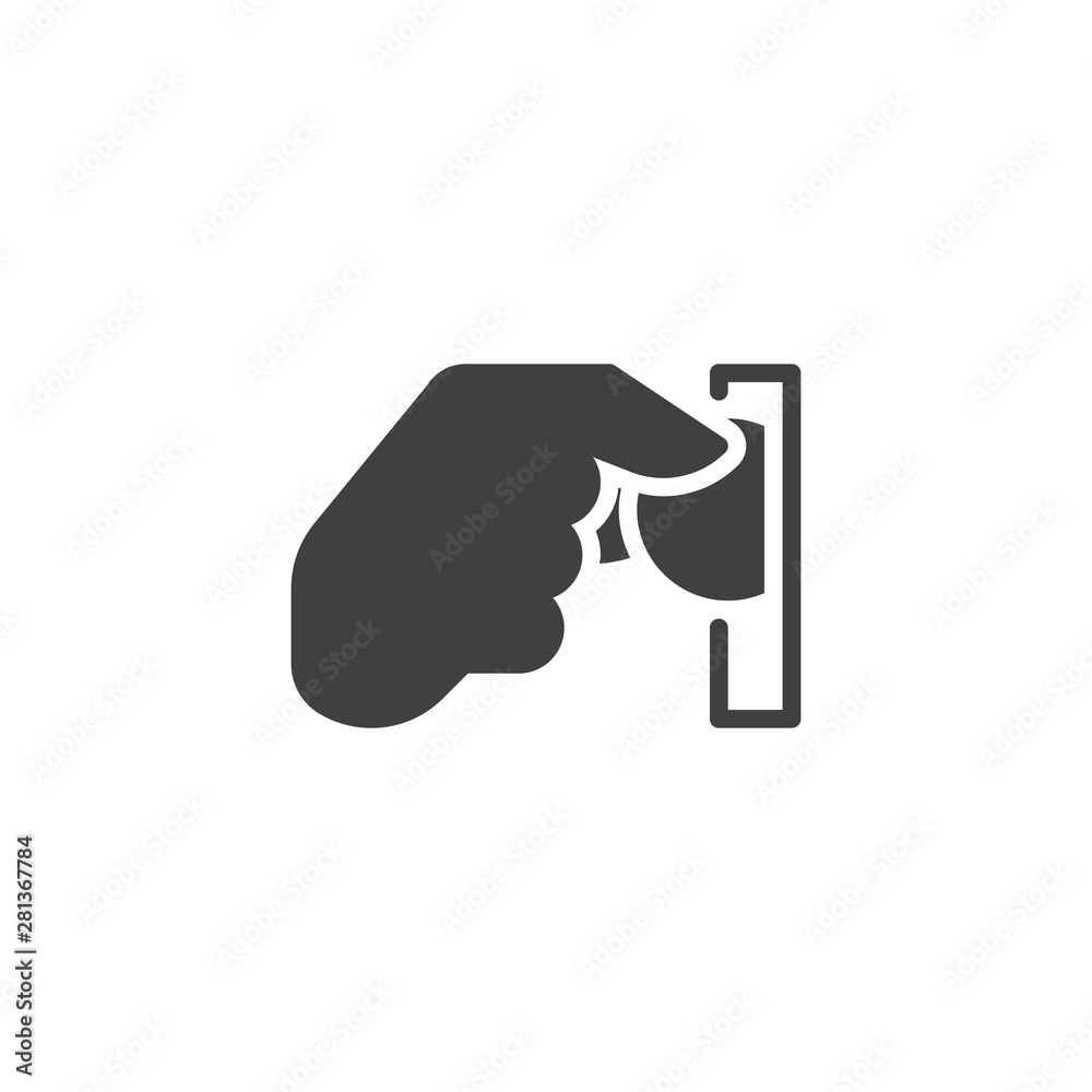 Hand inserting coin vector icon. filled flat sign for mobile concept and web design. Pay money slot glyph icon. Symbol, logo illustration. Vector graphics