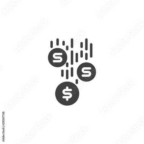 Fototapeta Naklejka Na Ścianę i Meble -  Coins money falling vector icon. filled flat sign for mobile concept and web design. Dollar money rain glyph icon. Symbol, logo illustration. Vector graphics