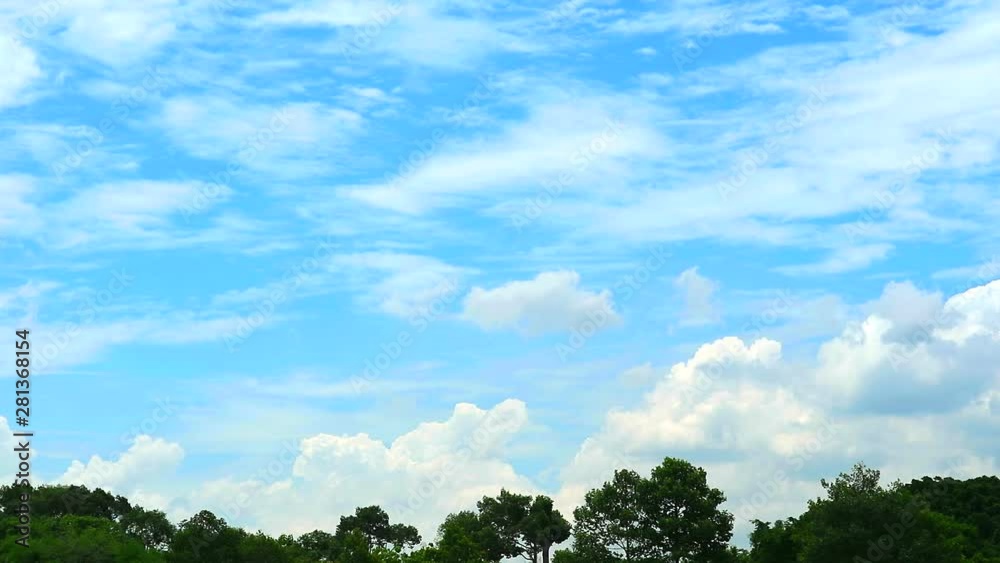 pure blue sky with cloud move pass green top plant tree time lapse pure blue sky with cloud move pass green top plant tree time lapse
