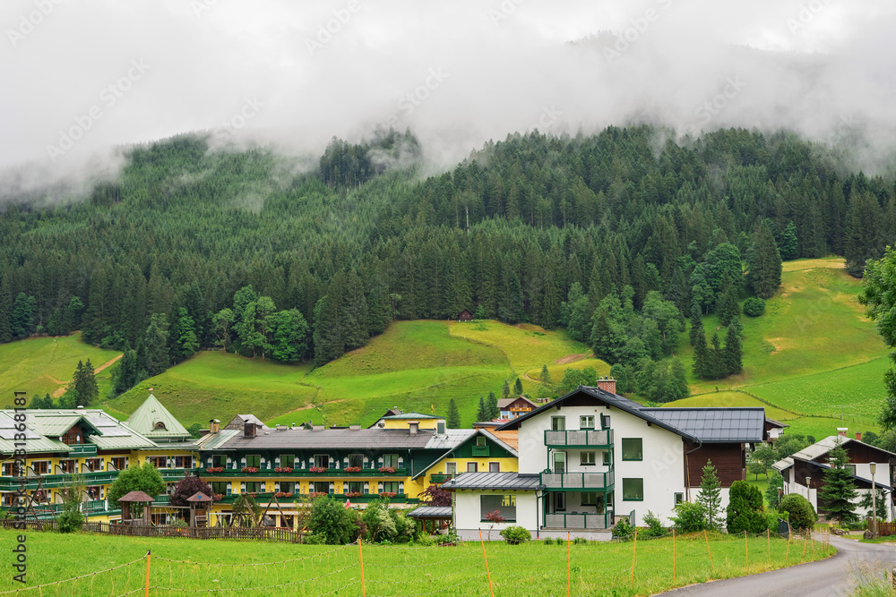Beautiful town Gosau in the Alps, Austria