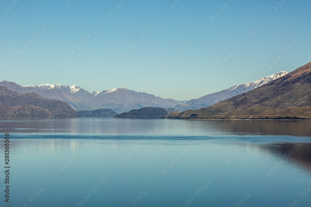 Stunning glacial lake nature scenery in the Southern Alps of New Zealand