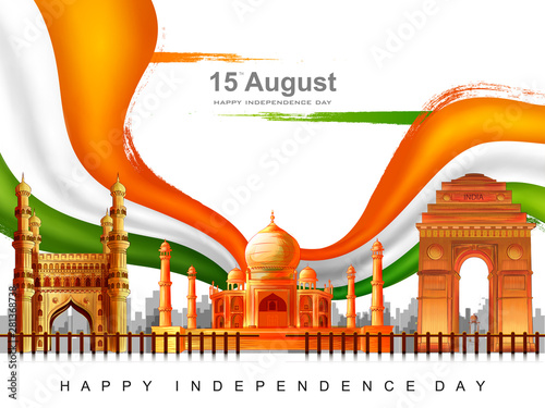 vector illustration of Famous monument of India in Indian background for 15th August Happy Independence Day of India