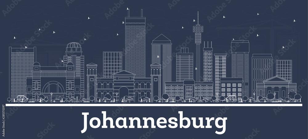 Outline Johannesburg South Africa City Skyline with White Buildings.