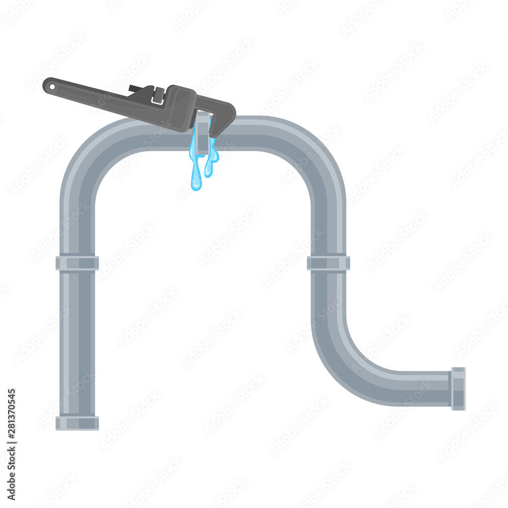 Key repairs a leak in a water pipe. Vector illustration on white background.