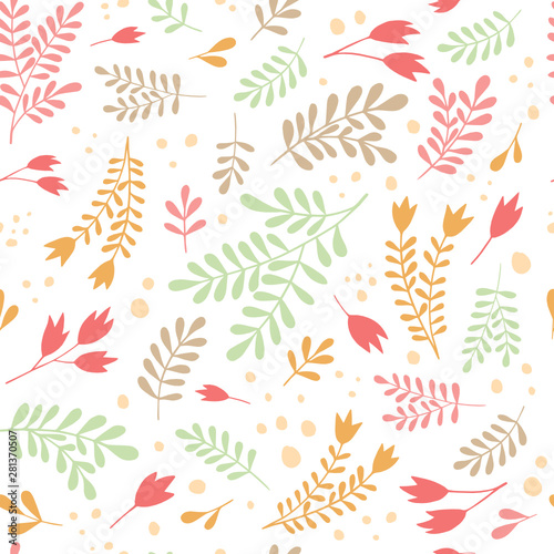 Ornamental plants on a white background. Vector seamless pattern, can be used for textile, wallpaper, web, card.
