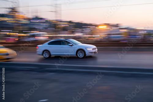Night Panning vehicle on the highway