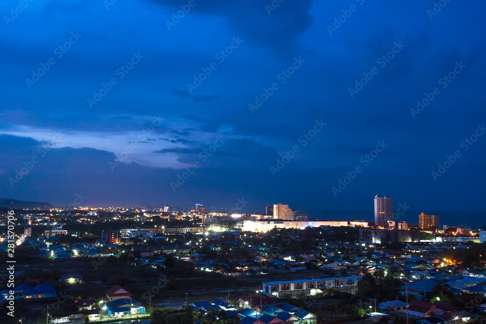 Aerial view scenic landscape of the city with storm cloud rain will coming
