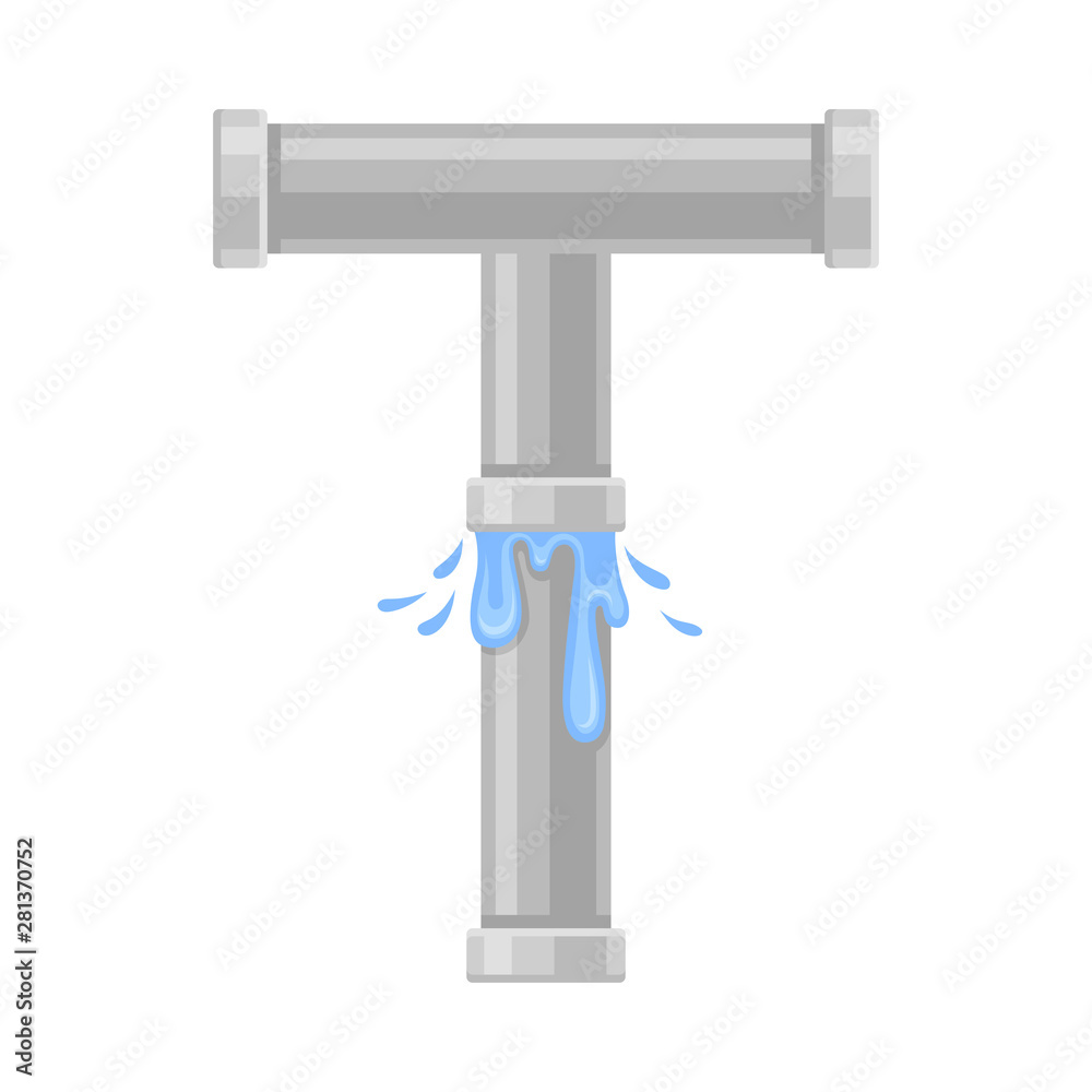Water flows from the pipe joint. Vector illustration on white background. Water flows from the pipe joint. Vector illustration on white background.